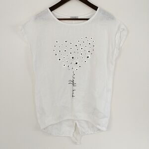 Pure Venice 100% Linen Top White Heart Print Made in Italy Capsule Beach